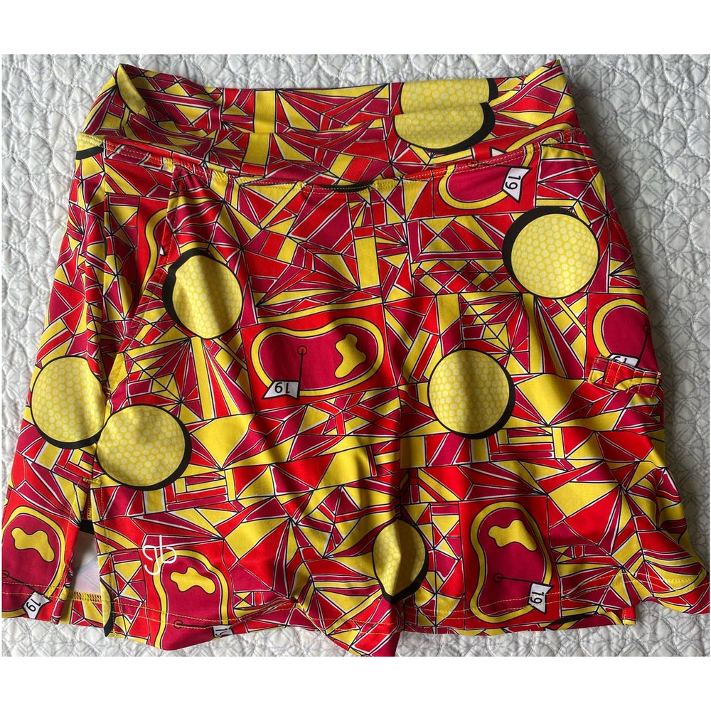 Golf Bella Angle Shot Straight Skort Red Yellow Size Small